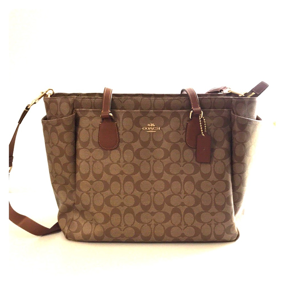 Khaki/Saddle Coach Signature Baby Bag WITH TAGS